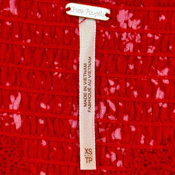 NWT FREE PEOPLE Bell Sleeve Floral Mini Peasant Dress Pop Red Combo - Picture 14 of 14